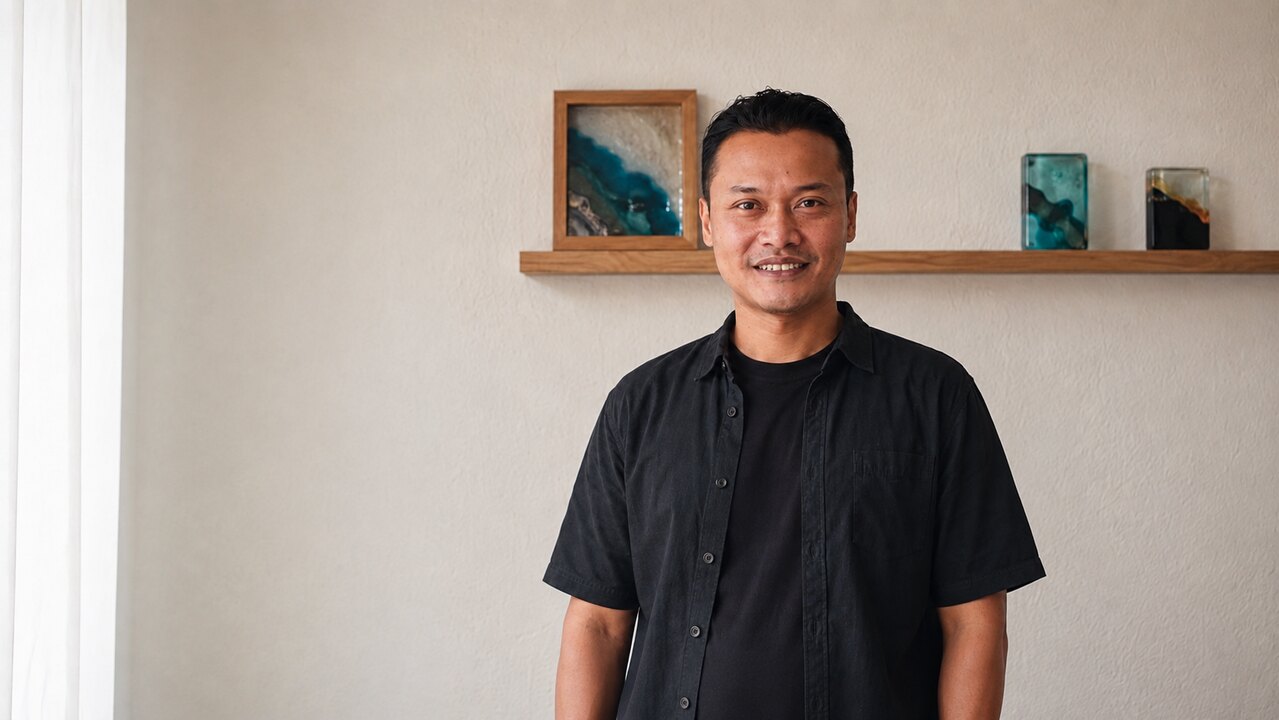 Gunawan, praktisi dan trainer meja resin Sam Resin Art